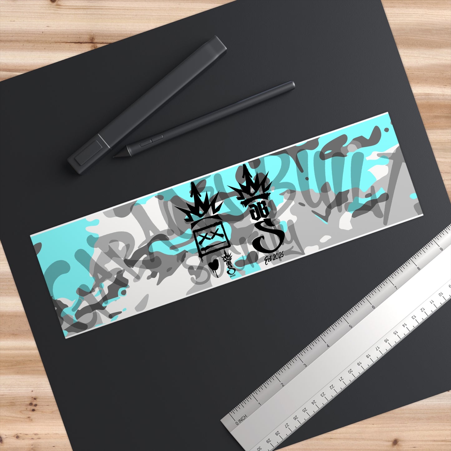 Teal Camo Graphic Bumper Sticker — Retro Crown Icons
